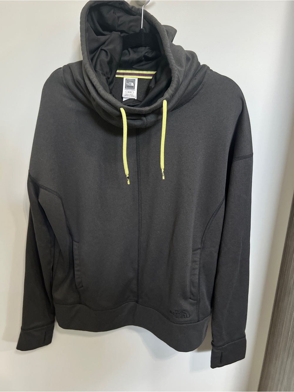 The North Face Charcoal Hoodie with Neon Drawstrings XL